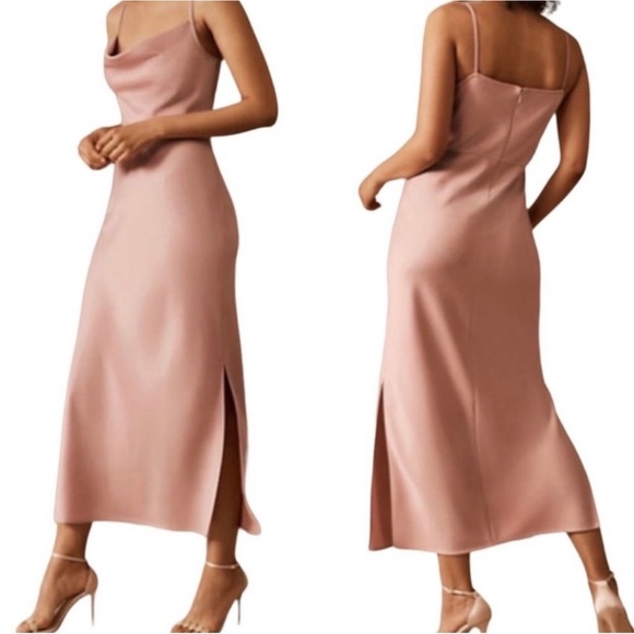 Sachin & Babi cali satin cowl neck midi slip dress with slit - Picture 1 of 8
